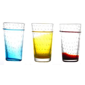 verres split - Artisanal soufflés à la bouche , verres colorés vert, bleu, jaune, rouge. Pour jus de fruits, eau et cocktail - Mondo Déco entreprise française