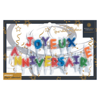 Bougies lettres "Joyeux Anniversaire" : 1 kit "Joyeux anniversaire" Multicolore Référence : 69 Décors pâtissiers, bougies - bougies gâteau d'anniversaire - Mondo Déco entreprise française
