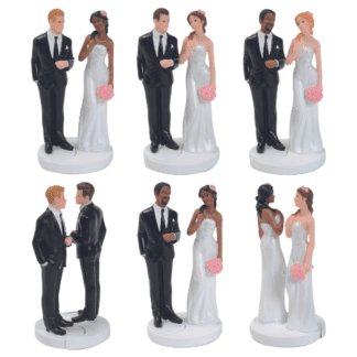 Figurines de mariage à composer - femme noire, homme noir, femme blanche, homme blanc en tenue de cérémonie - couple de mariés à composer - Mondo Déco entreprise française