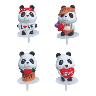 Pandas Love en résine : 100 pièces Sur pique en plastique Dimensions hors pique : H.3,5 cm Matière : résine Couleur : multicolore Référence : 4030 Thème : intemporel - Déco pour gâteaux / décors pâtissiers - Mondo Déco entreprise française