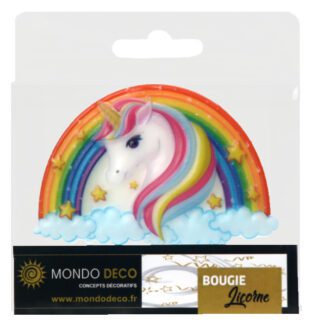 bougie licorne arc-en-ciel : 1 pièce Couleur : multicolore 2 modèles différents disponibles - choix aléatoire Dimensions : H.5,5 cm Référence : 1112 Décors pâtissiers, bougies Thème : anniversaire, intemporel - Mondo Déco entreprise française