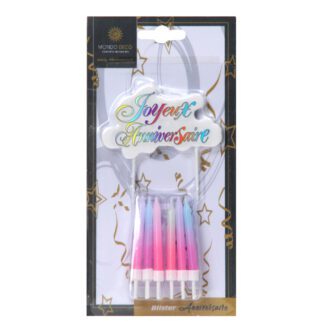 set Anniversaire : 1 set comprend : 12 bougies couleur pastel - H.6 cm 1 bougie "Joyeux Anniversaire" H.5 cm Couleur : multicolore Référence : 1113 Décors pâtissiers, déco gâteaux / bougies Thème : anniversaire - Mondo Déco entreprise française