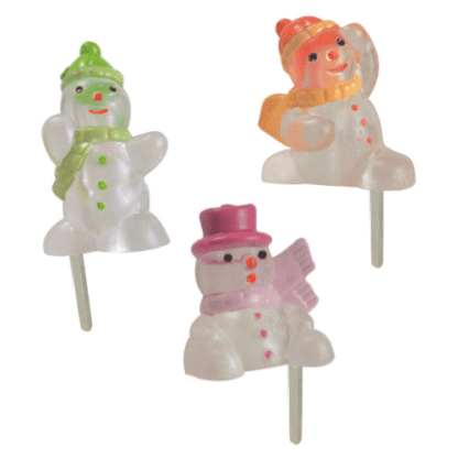 Bonhommes de neige translucides : 144 pièces Différents modèles Assortiment aléatoire Sur pique en plastique Dimensions hors pique : H.3 cm Matière : plastique Couleur : multicolore Référence : 3042 Décors pâtissiers Thème : Fêtes de fin d'année - Mondo Déco entreprise française