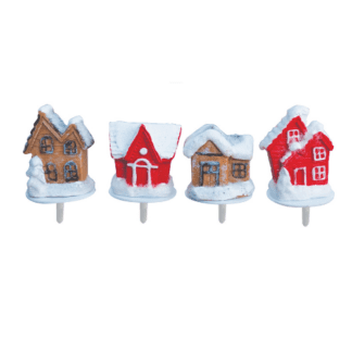 Chalets neige en résine : 208 pièces Assortiment aléatoire Sur pique en plastique Dimensions hors pique : H.3,5 cm Matière : résine Couleur : multicolore Référence : 3067 Décors pâtissiers Thème : Fêtes de fin d'année - Mondo Déco entreprise française