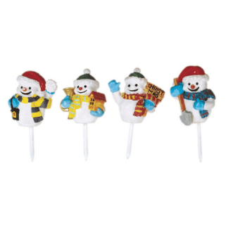 Bonhommes de neige joyeux : 144 pièces Différents modèles Assortiment aléatoire Sur pique en plastique Dimensions hors pique : H.3,5 cm Matière : plastique Couleur : multicolore Référence : 329 Décors pâtissiers Thème : Fêtes de fin d'année - Mondo Déco entreprise française