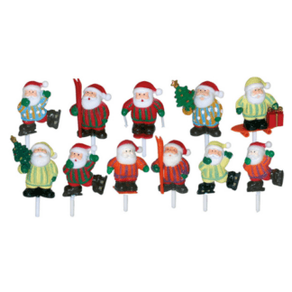 Pères-Noël sports d'hiver 4 couleurs : 144 pièces Différents modèles Assortiment aléatoire Sur pique en plastique Dimensions hors pique : H.4 cm Matière : plastique Couleur : multicolore Référence : 348 Décors pâtissiers Thème : Fêtes de fin d'année - Mondo Déco entreprise française