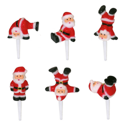 Pères-Noël sportifs : 144 pièces Sur pique en plastique Dimensions hors pique : H.4 cm Matière : plastique Couleur : rouge, blanc, noir Référence : 368 Décors pâtissiers Thème : Fêtes de fin d'année - Mondo Déco entreprise française