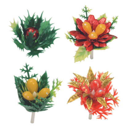 assortiment de houx : 144 pièces Dimensions : Ø 4 cm Matière : plastique Couleur : multicolore Référence : 345 Décors pâtissiers Thème : Fêtes de fin d'année - Mondo Déco entreprise française