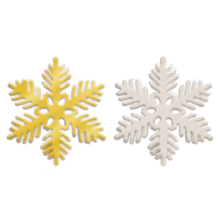 Flocons blancs et or : 144 pièces Sur pique en plastique Dimensions hors pique : Ø 6 cm Matière : plastique Couleur : blanc, doré Référence : 365 Décors pâtissiers Thème : Fêtes de fin d'année - Mondo Déco entreprise française